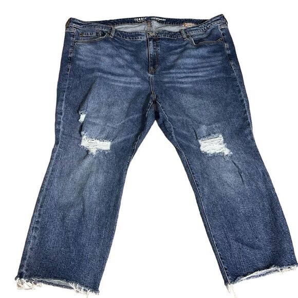 Torrid Perfect Boyfriend Ankle Jeans 26R Distressed Raw Hem Classic Denim - Picture 1 of 15